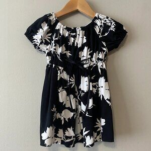 Handmade Children's Upcycled Rayon Black White Pattern Back Tie Bow Dress